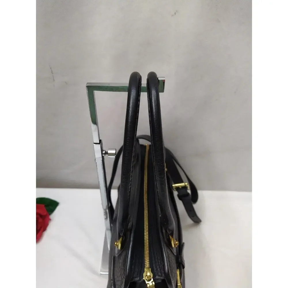 Doney & Bourke Black Leather Double Handles Zipper Satchel Bag - VTG_16